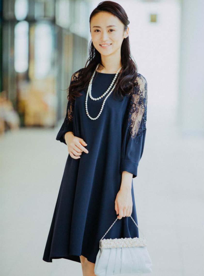 近年✨ダイアグラム レース切替ニットワンピース レース 7分袖 36 xd