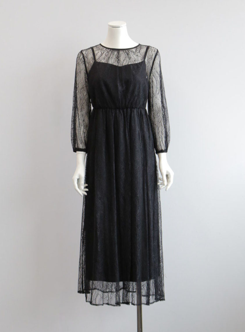 七分袖総シアーレースロングワンピース｜結婚式パーティのレンタル