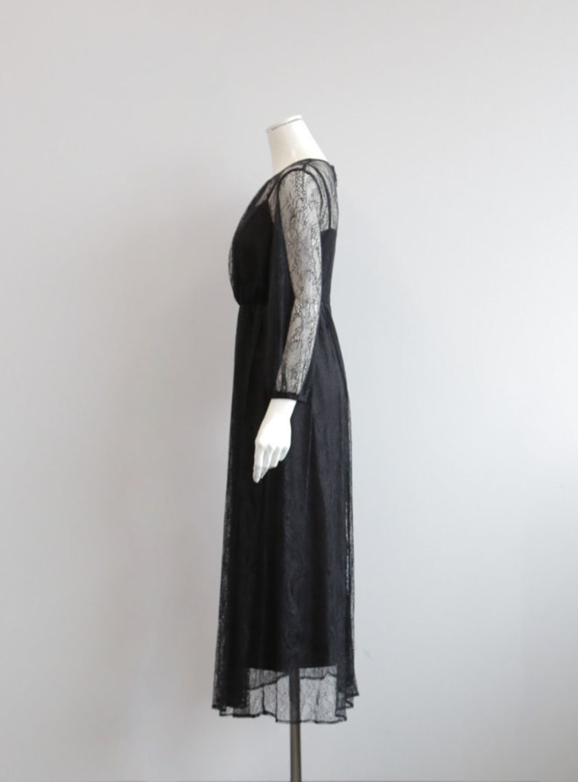 七分袖総シアーレースロングワンピース｜結婚式パーティのレンタル