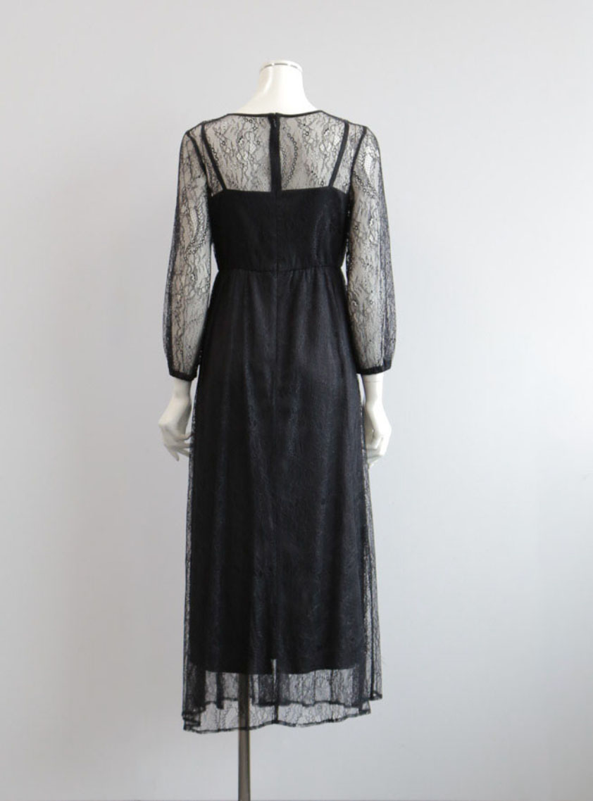 七分袖総シアーレースロングワンピース｜結婚式パーティのレンタル