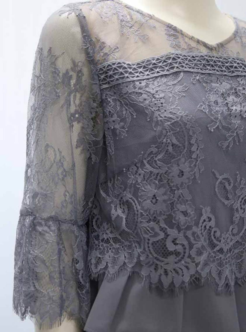 結婚式・お呼ばれ対応パンツドレス】レース7分袖トップス