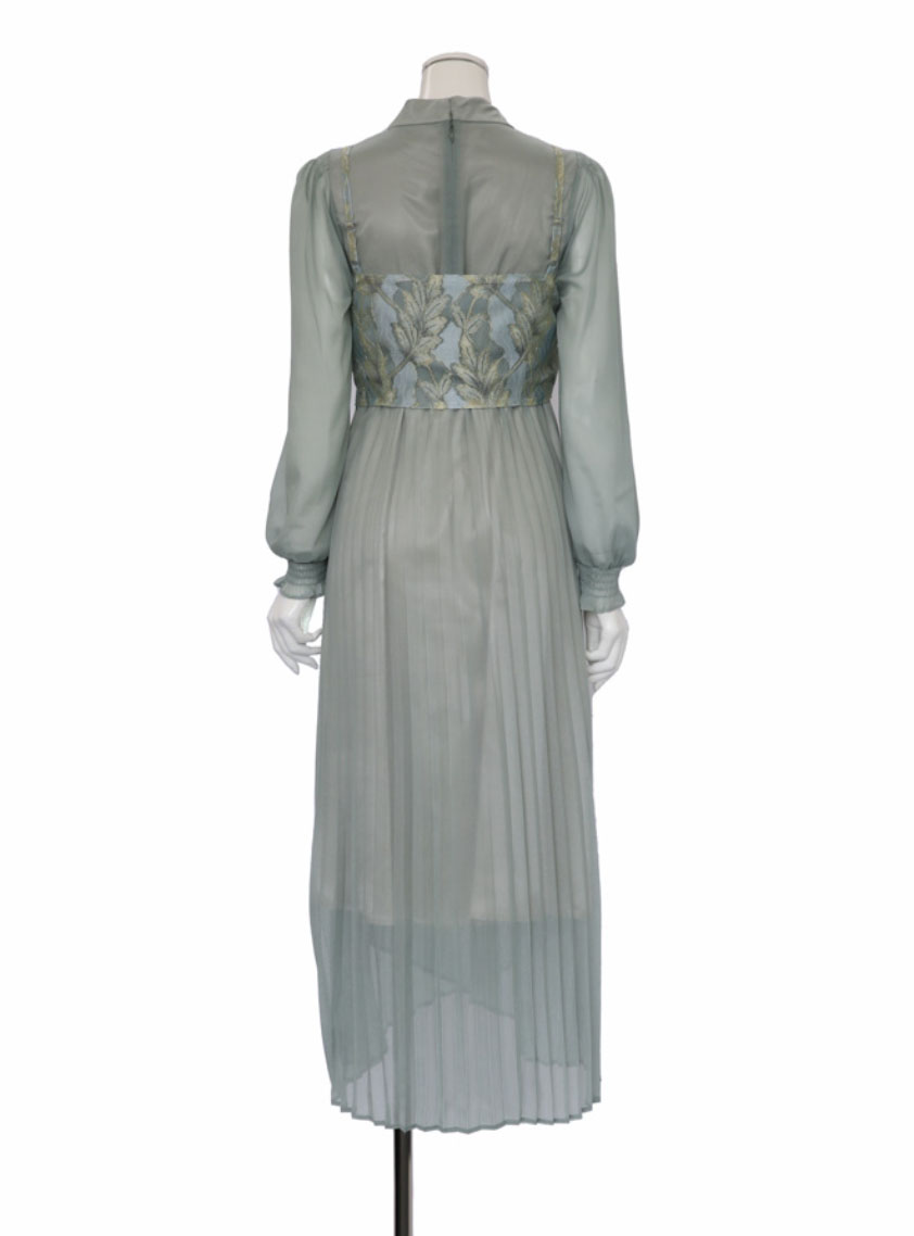 長袖ビスチェ付きプリーツワンピース｜結婚式パーティのレンタルドレス