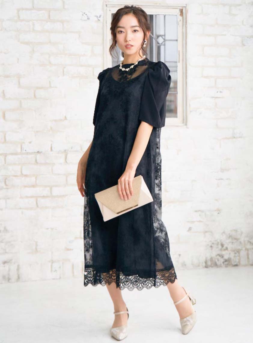 袖ありヴィンテージレースワンピース｜結婚式パーティのレンタルドレス