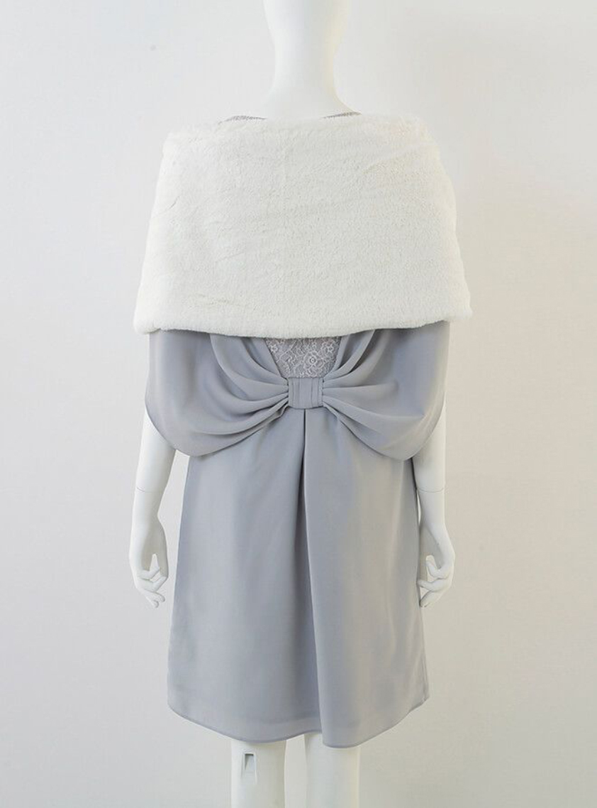 フェイクファー前リボンショール｜結婚式パーティのレンタルドレス