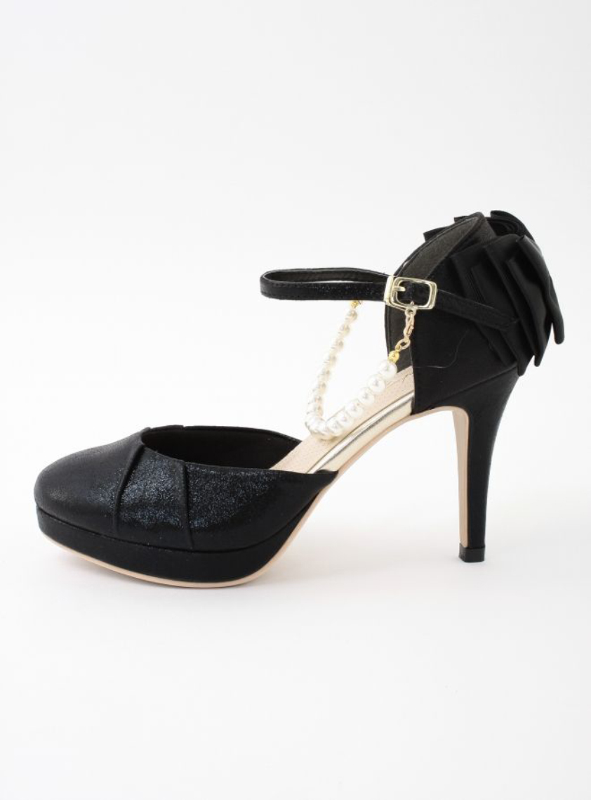 アクセサリーパール付ストラップ後ろリボンハイヒール｜結婚式パーティ