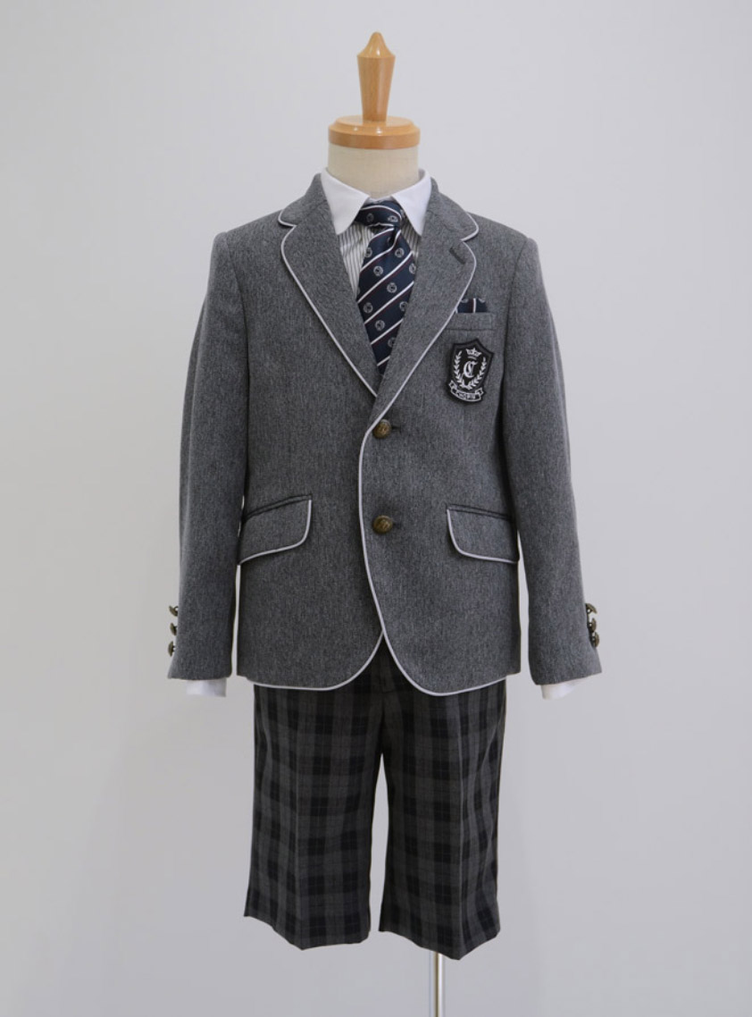 グレーパンツスーツ パイピング付き パイピングジャケット格子パンツスーツセット｜結婚式パーティの
