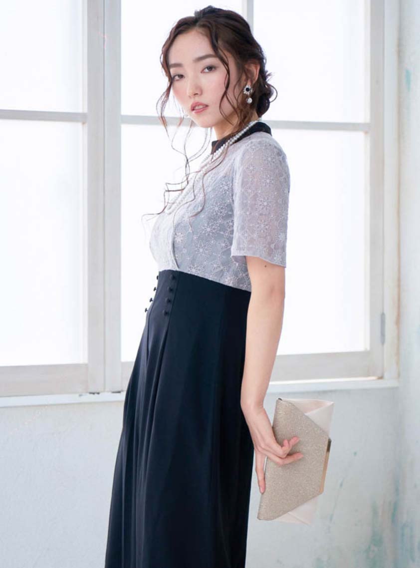 ルルウィルビー　フォーマル　オールインワン　パンツ　レース ルルウィルビー リバーレース オールインワン パンツドレス フォーマル