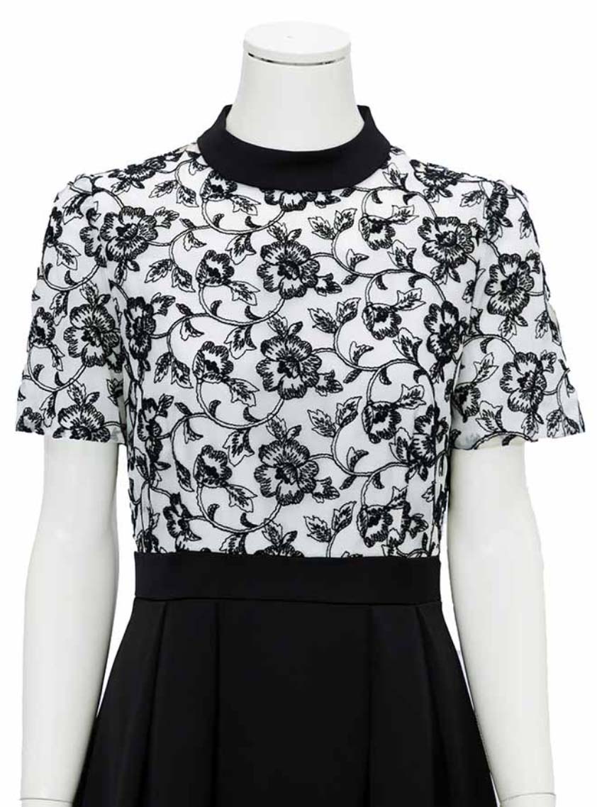 花柄刺繍切替サテンワンピース｜結婚式パーティのレンタルドレス