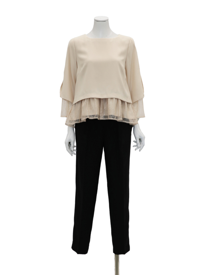 7分袖シンプルセットアップパンツ｜結婚式パーティのレンタルドレス