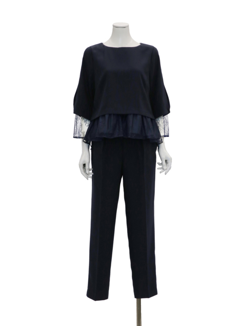 7分袖シンプルセットアップパンツ｜結婚式パーティのレンタルドレス