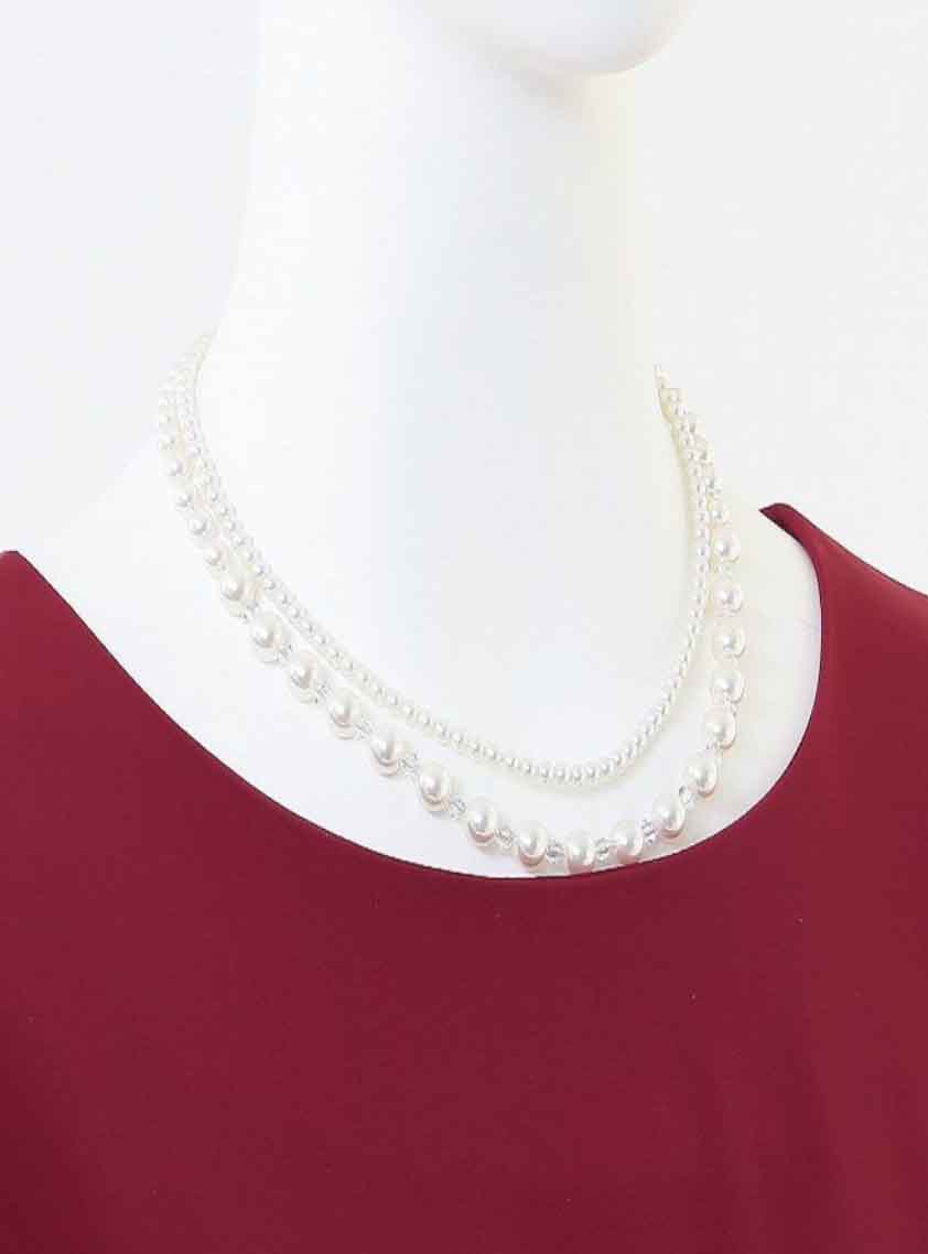 パール2連ネックレス43cm/パール0.3cm～0.8cm｜結婚式パーティの