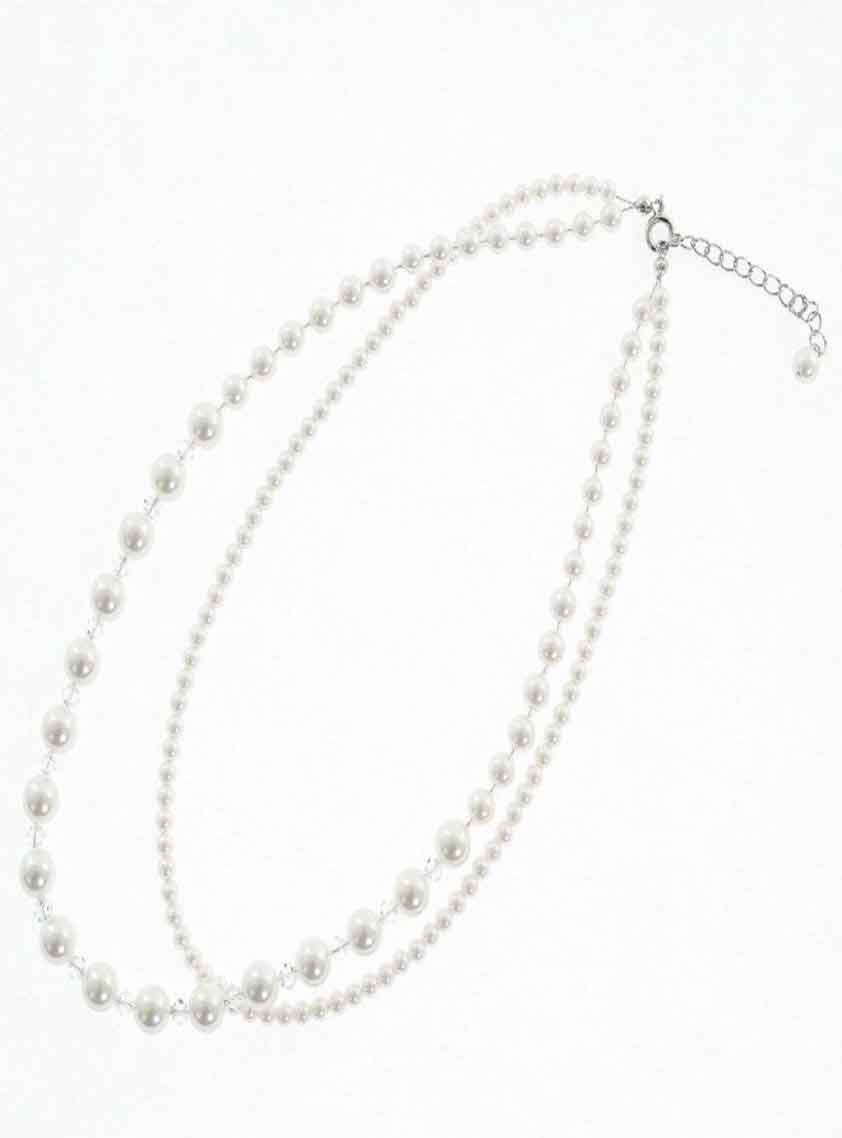 パール2連ネックレス43cm/パール0.3cm～0.8cm｜結婚式パーティの
