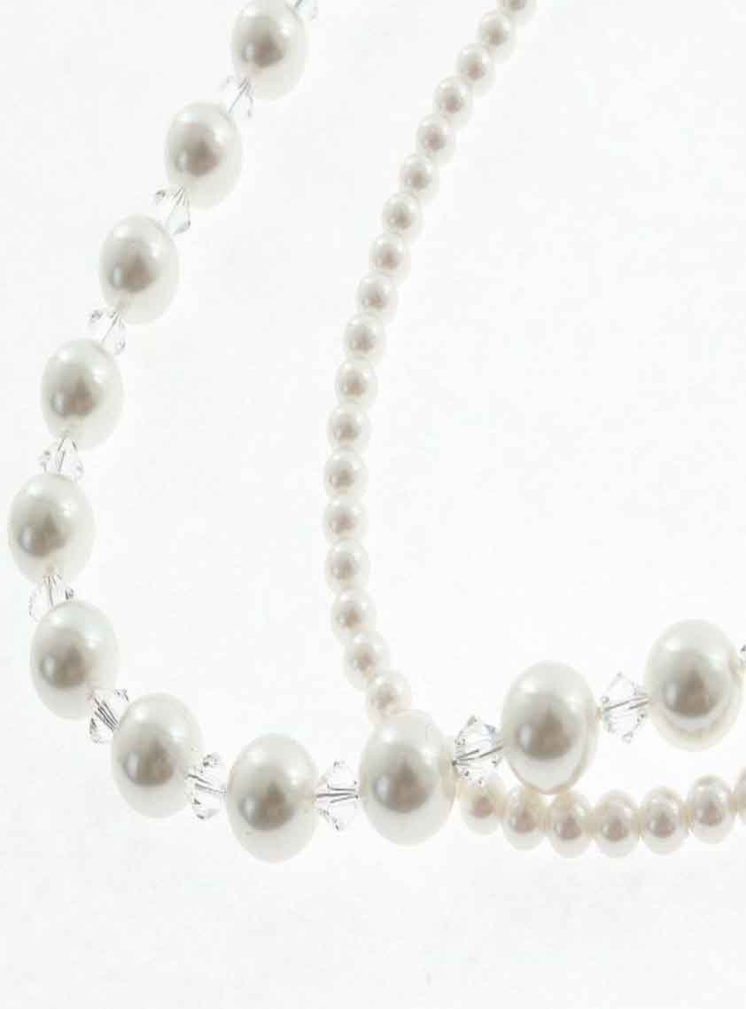パール2連ネックレス43cm/パール0.3cm～0.8cm｜結婚式パーティの