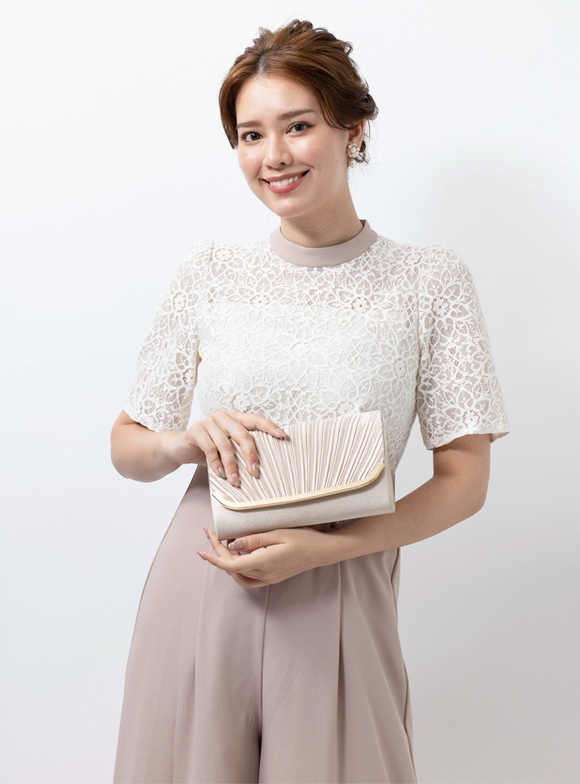 刺繍 レース ワイドパンツ 切替 オールインワン こなれ感 6色 ♪ レース切り替えオールインワンワイドパンツ｜結婚式パーティの