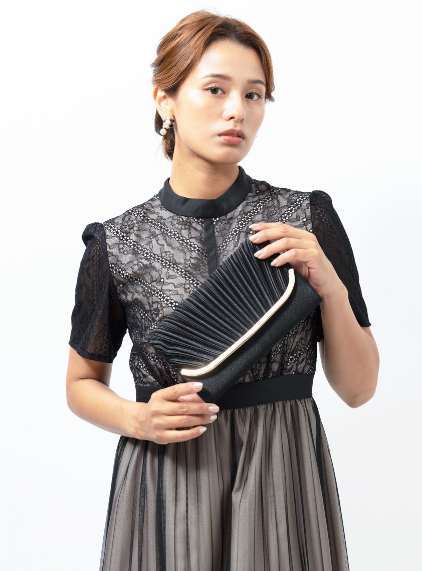 バイアス切り替えレースチュールワンピース｜結婚式パーティのレンタル