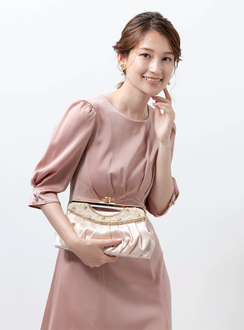 シンプルサテンシフォンジーワンピース｜結婚式パーティのレンタル