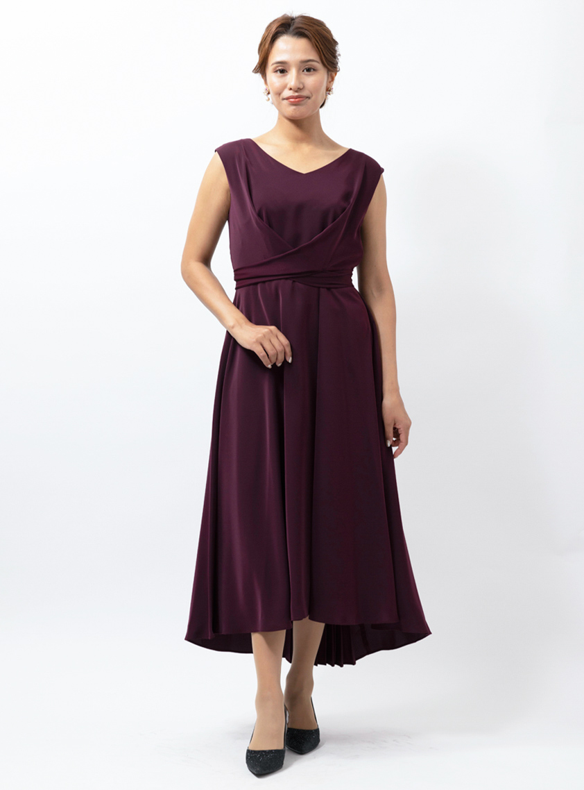 ウエストリボンノースリーブワンピース｜結婚式パーティのレンタル