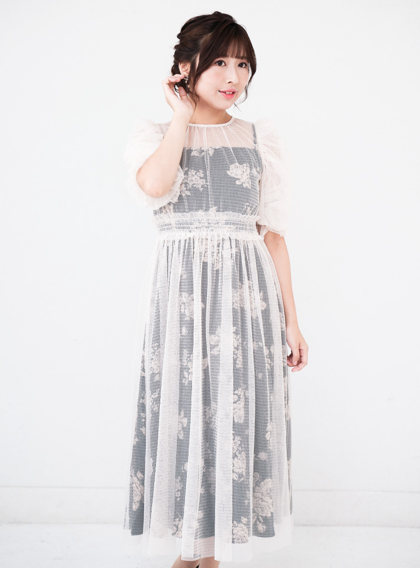 2wayレースシャーリング花柄キャミワンピース｜結婚式パーティの