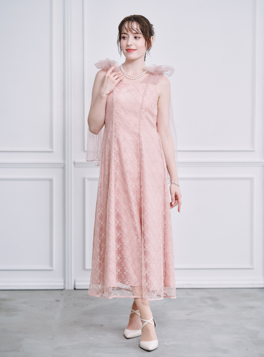 レースリボンオフショルドレス ピンク dazzlin（ダズリン）の「レース