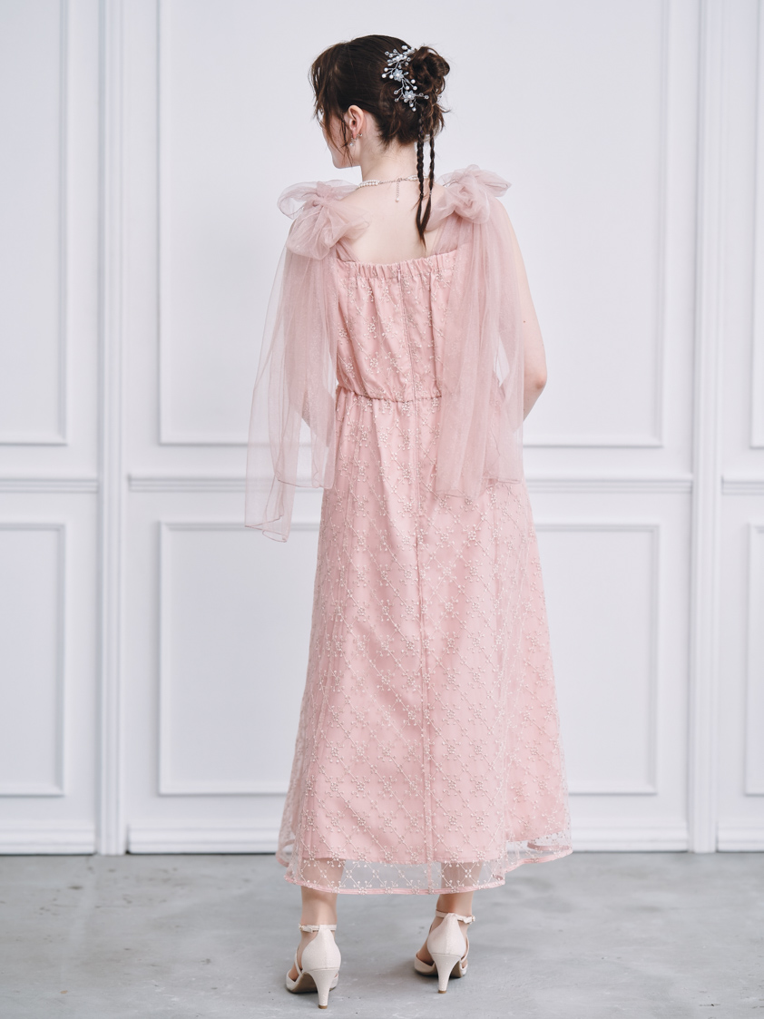 レースリボンオフショルドレス ピンク dazzlin（ダズリン）の「レース