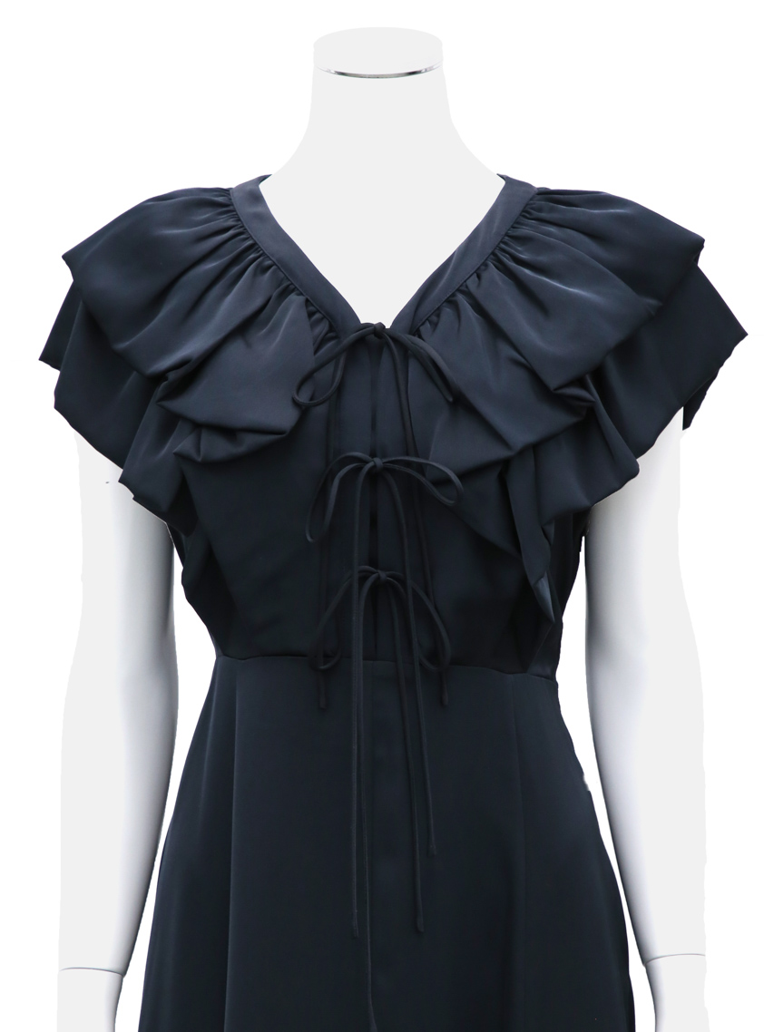 フロントフリルリボンサテンワンピース｜結婚式パーティのレンタル