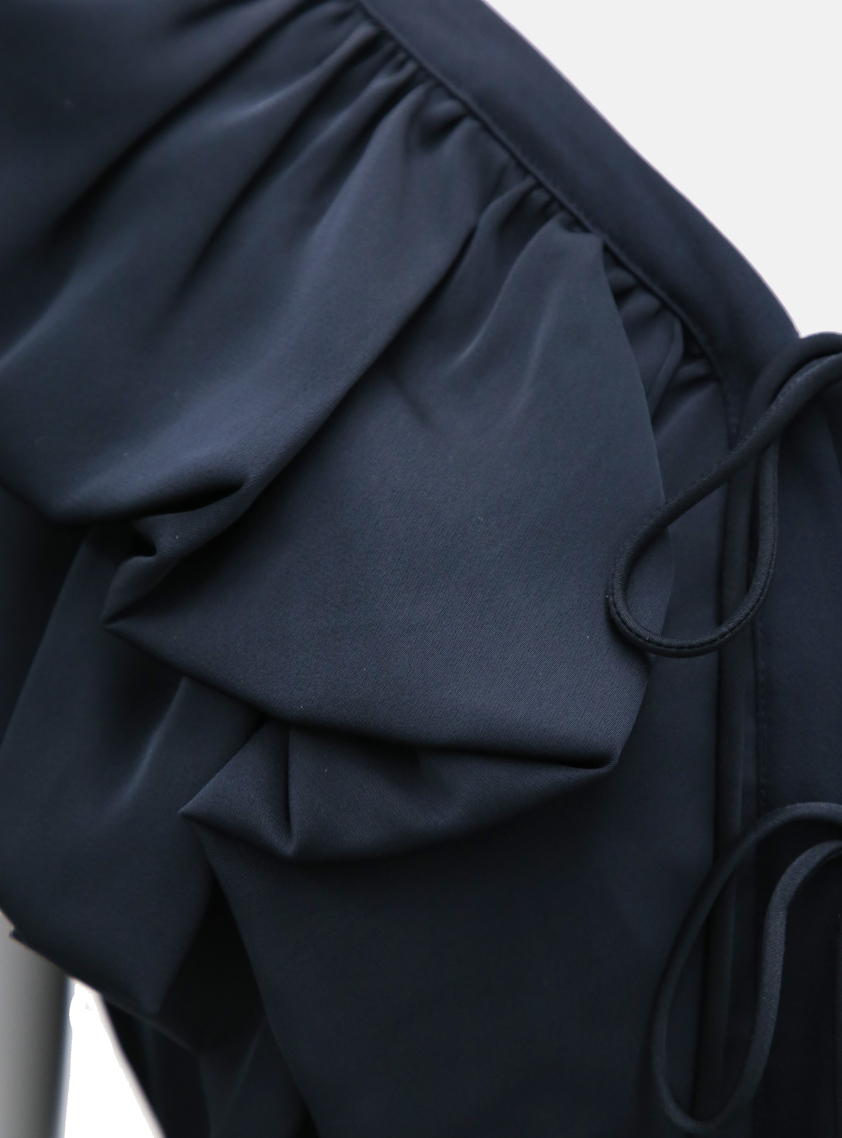 美品✨René basic ルネ フロントフリルリボンワンピース ターコイズ フロントフリルリボンサテンワンピース｜結婚式パーティのレンタル