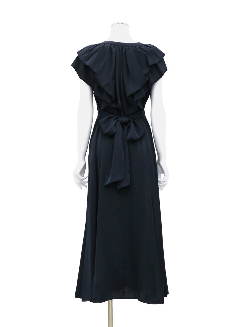 フロントフリルリボンサテンワンピース｜結婚式パーティのレンタル