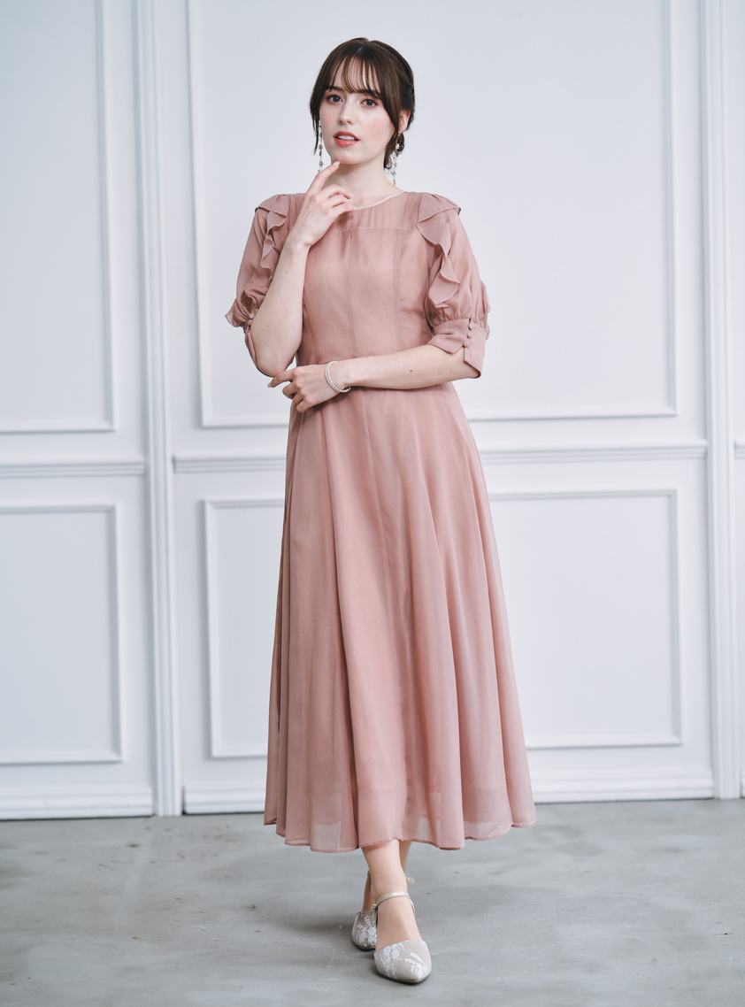 シアーレース袖フリルフレアワンピース｜結婚式パーティのレンタル