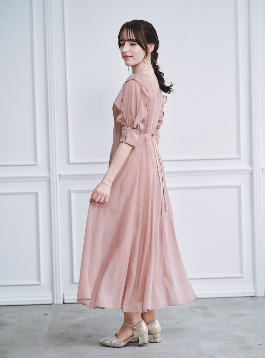 シアーレース袖フリルフレアワンピース｜結婚式パーティのレンタル