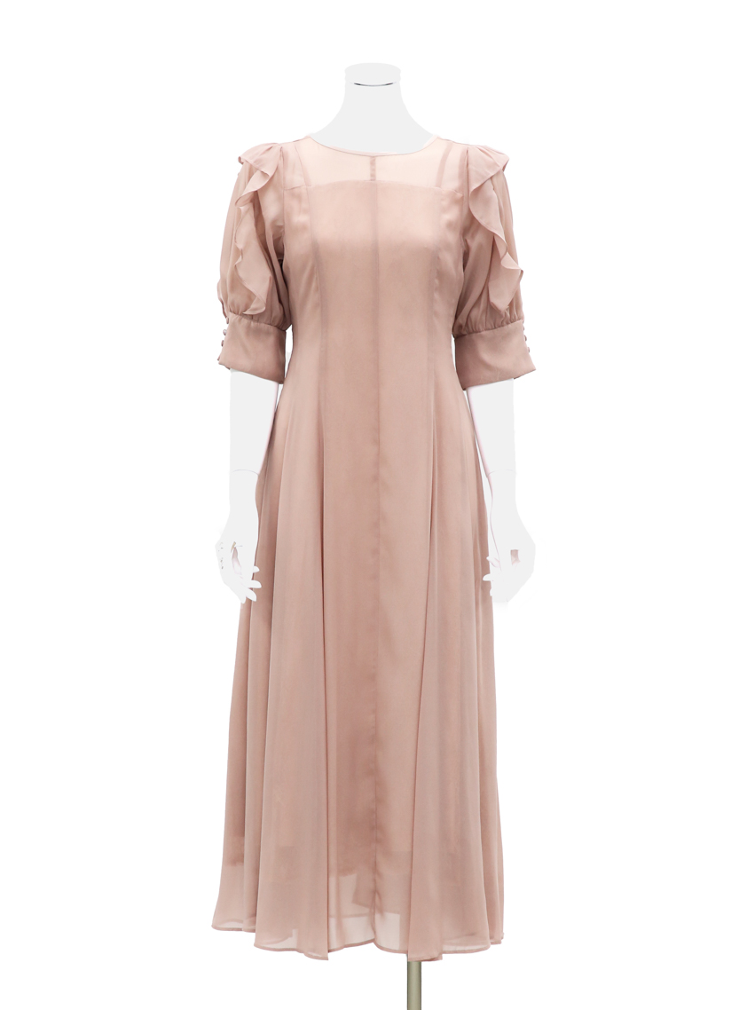 シアーレース袖フリルフレアワンピース｜結婚式パーティのレンタル