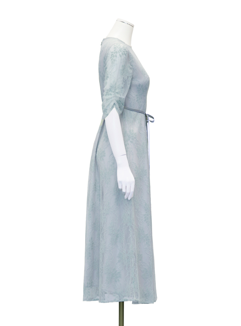 AIMER】サテンリボンベルトラメレースワンピース｜結婚式パーティの
