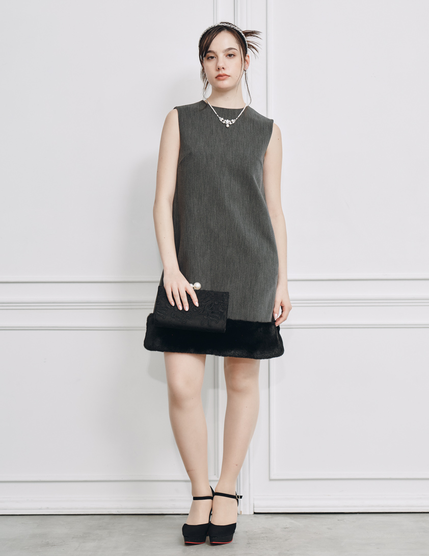 CELFORD】裾ファーミニワンピース｜結婚式パーティのレンタルドレス