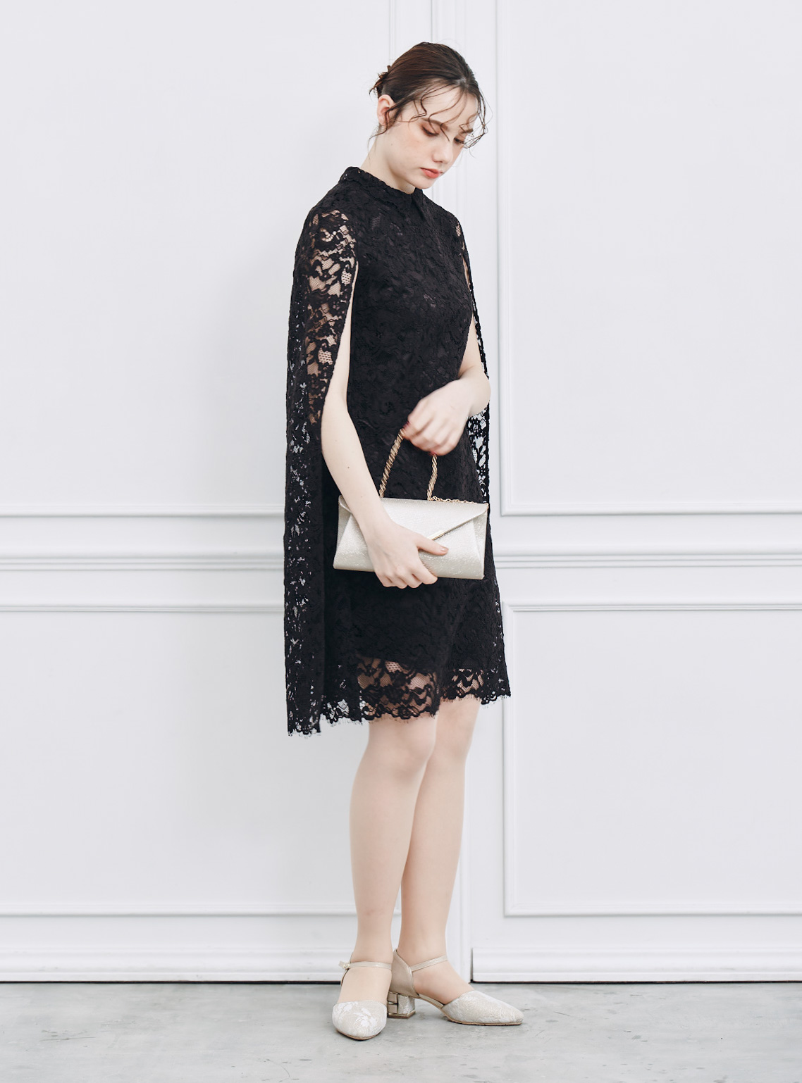 CELFORD ケープドレス　ワンピース　ブラック CELFORD】レースケープワンピース｜結婚式パーティのレンタルドレス