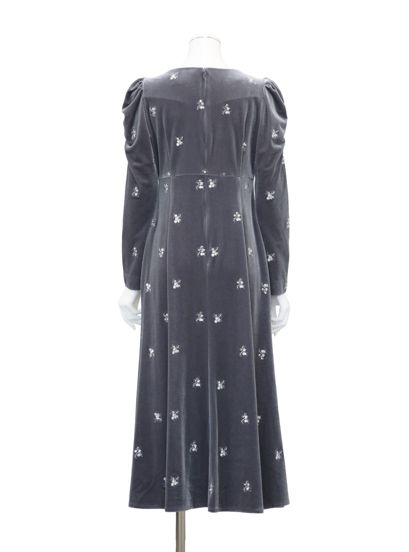 CELFORD】花柄刺繍ベロアワンピース｜結婚式パーティのレンタルドレス