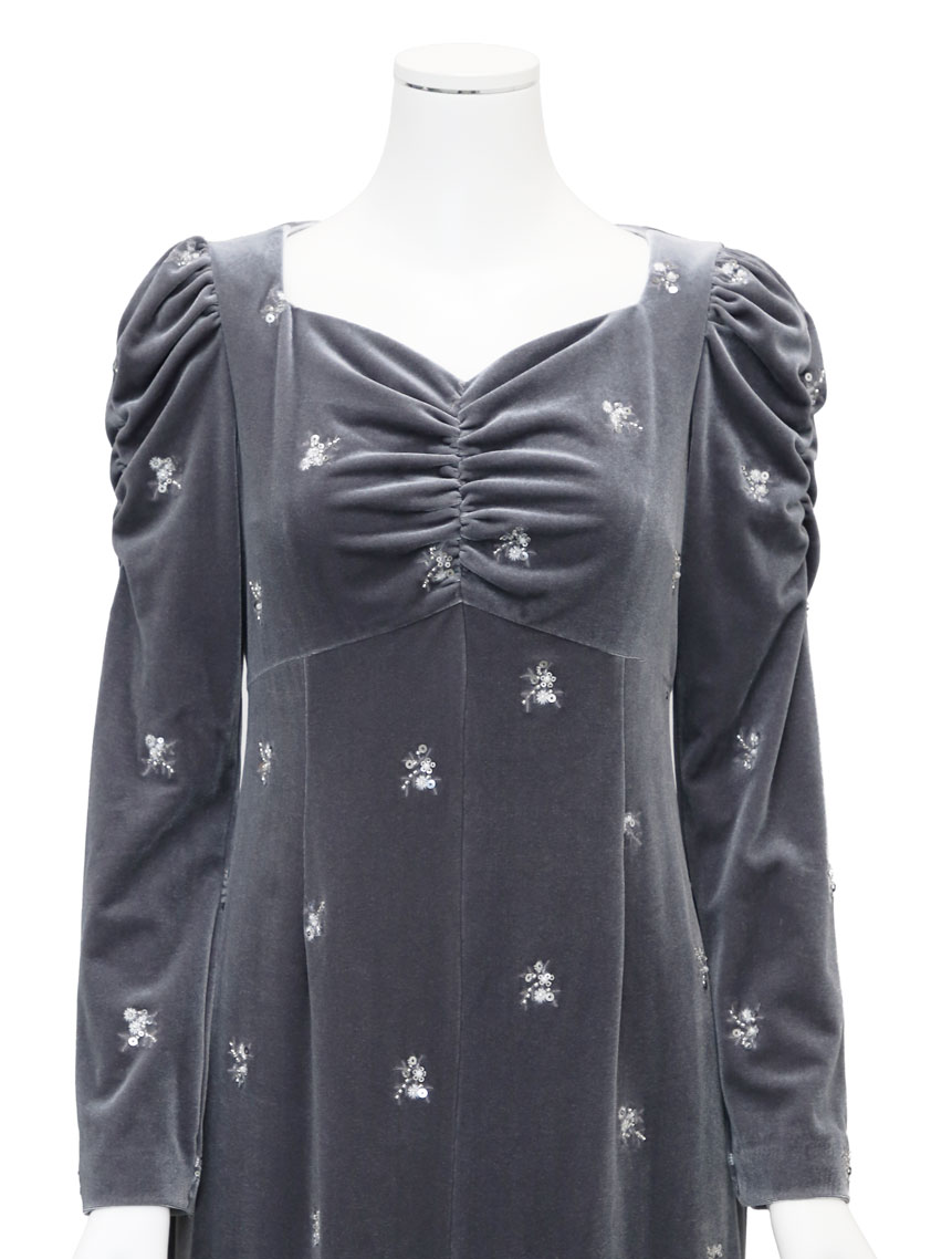 CELFORD】花柄刺繍ベロアワンピース｜結婚式パーティのレンタルドレス