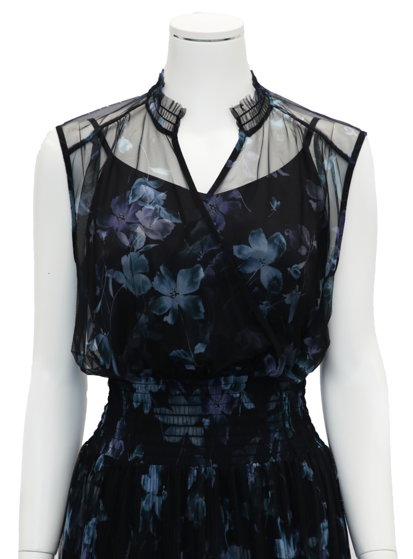 FRAY I.D】シアーフラワープリーツワンピース｜結婚式パーティの