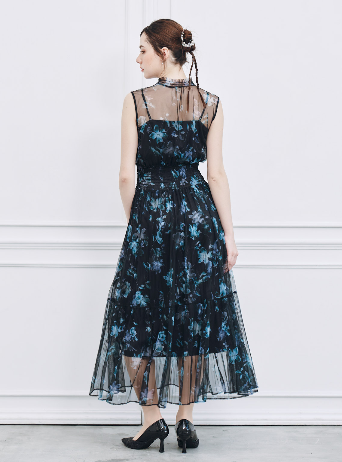 FRAY I.D シアーフラワープリーツワンピース⋈﻿ FRAY I.D】シアーフラワープリーツワンピース｜結婚式パーティの