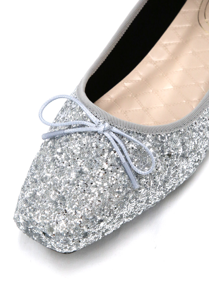 日本製】ラメグリッタースクエアトゥフラットシューズ｜結婚式パーティ