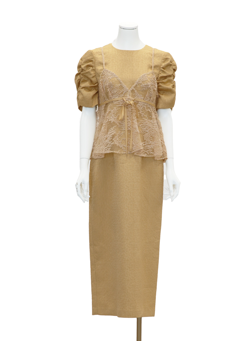 kaene】スパンコールレースビスチェギャザースリーブワンピース｜結婚