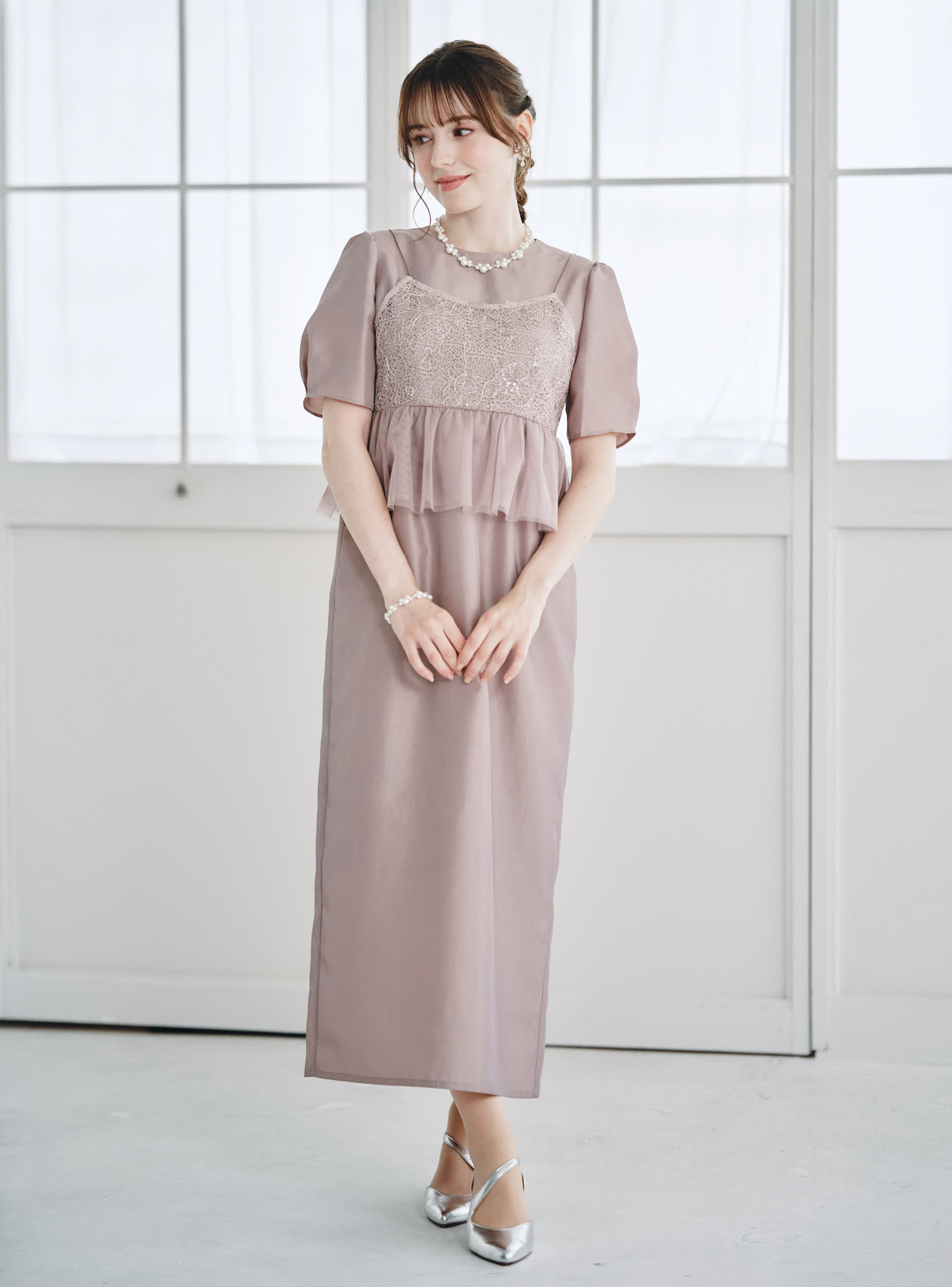 kaene】レイヤードビスチェワンピース｜結婚式パーティのレンタル