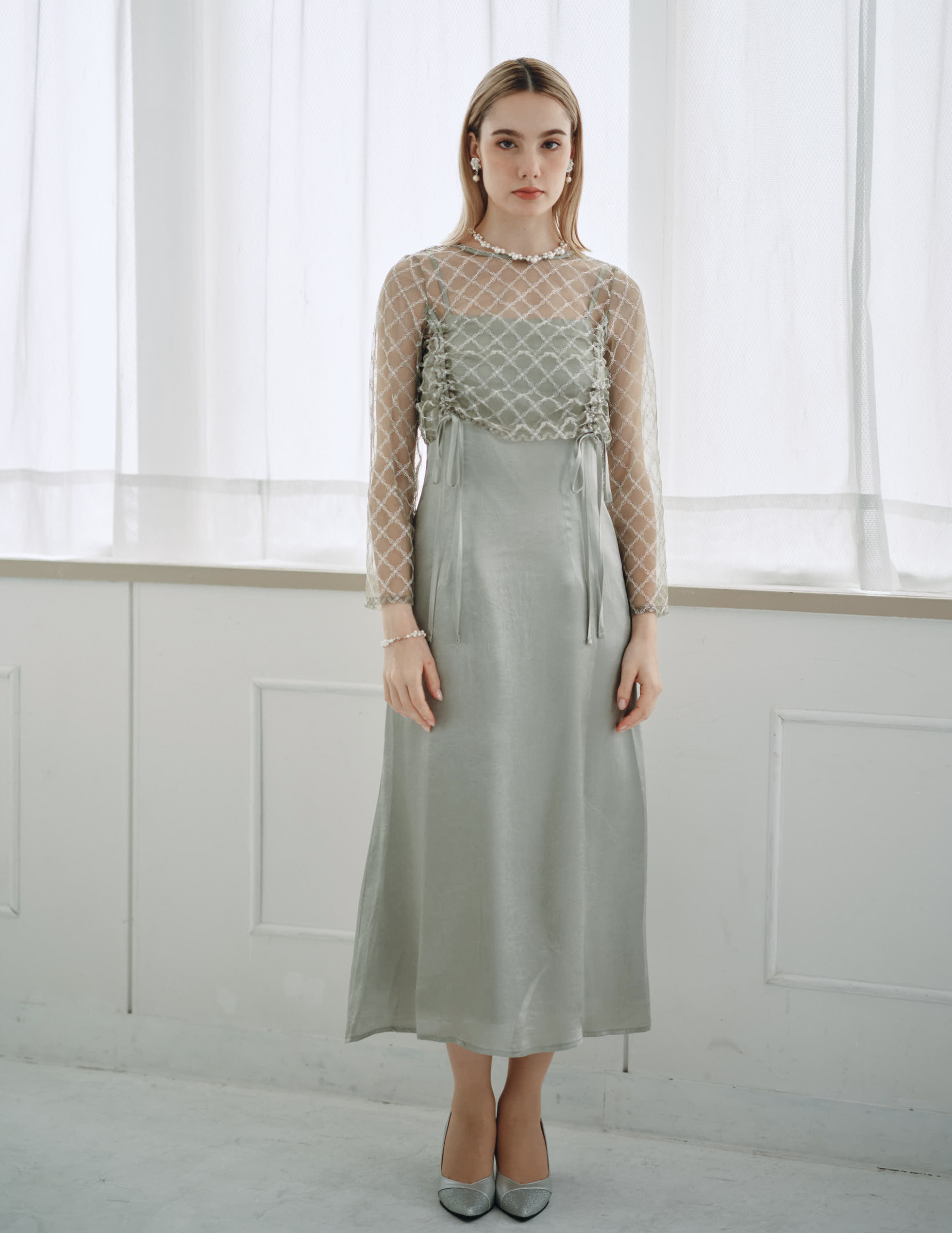 kaene】ドロストギャザーセパレートワンピース｜結婚式パーティの