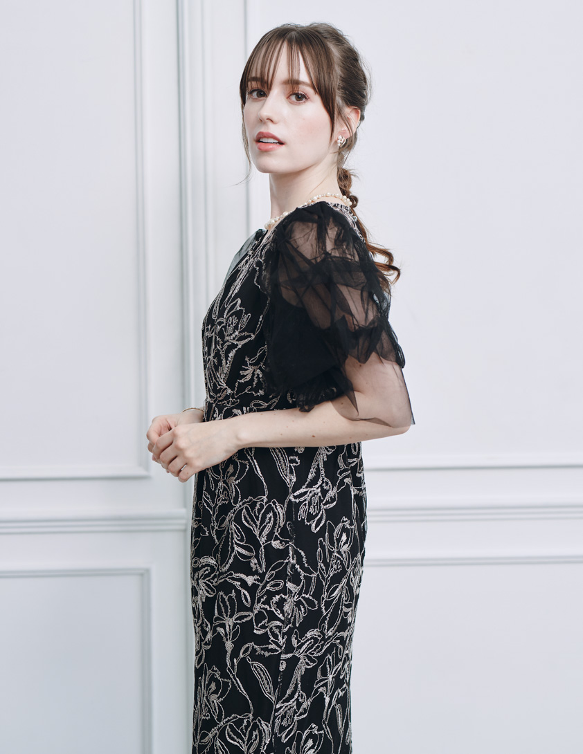 LE'RURE】フルーフィスリーブペンシルワンピース｜結婚式パーティの