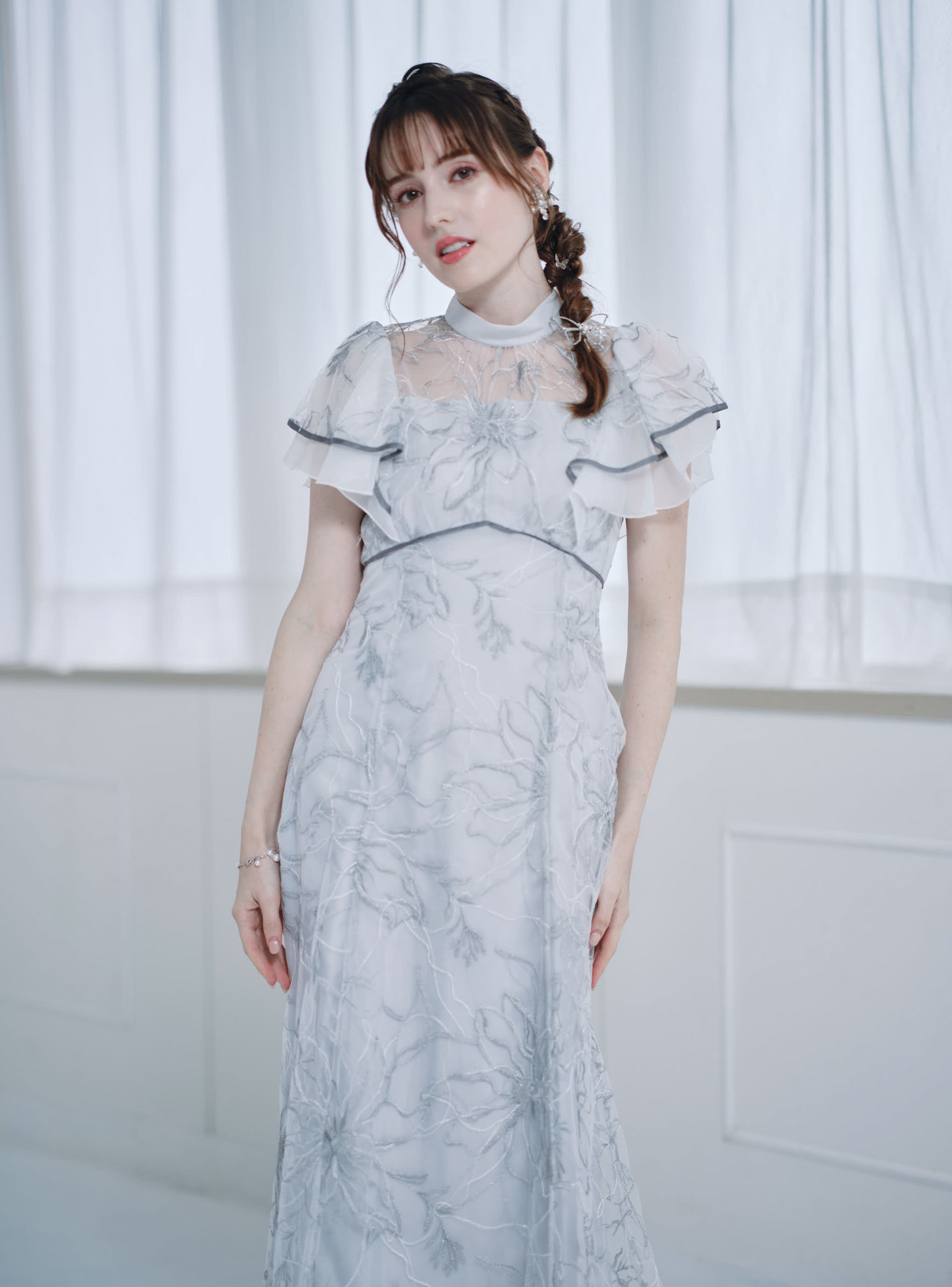 MERCURYDUO】エンブロイダリーラッフルワンピース｜結婚式パーティの