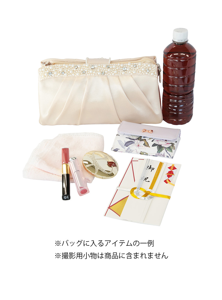 両サイドポケット付パールビジュタック入りサテンバッグ｜結婚式