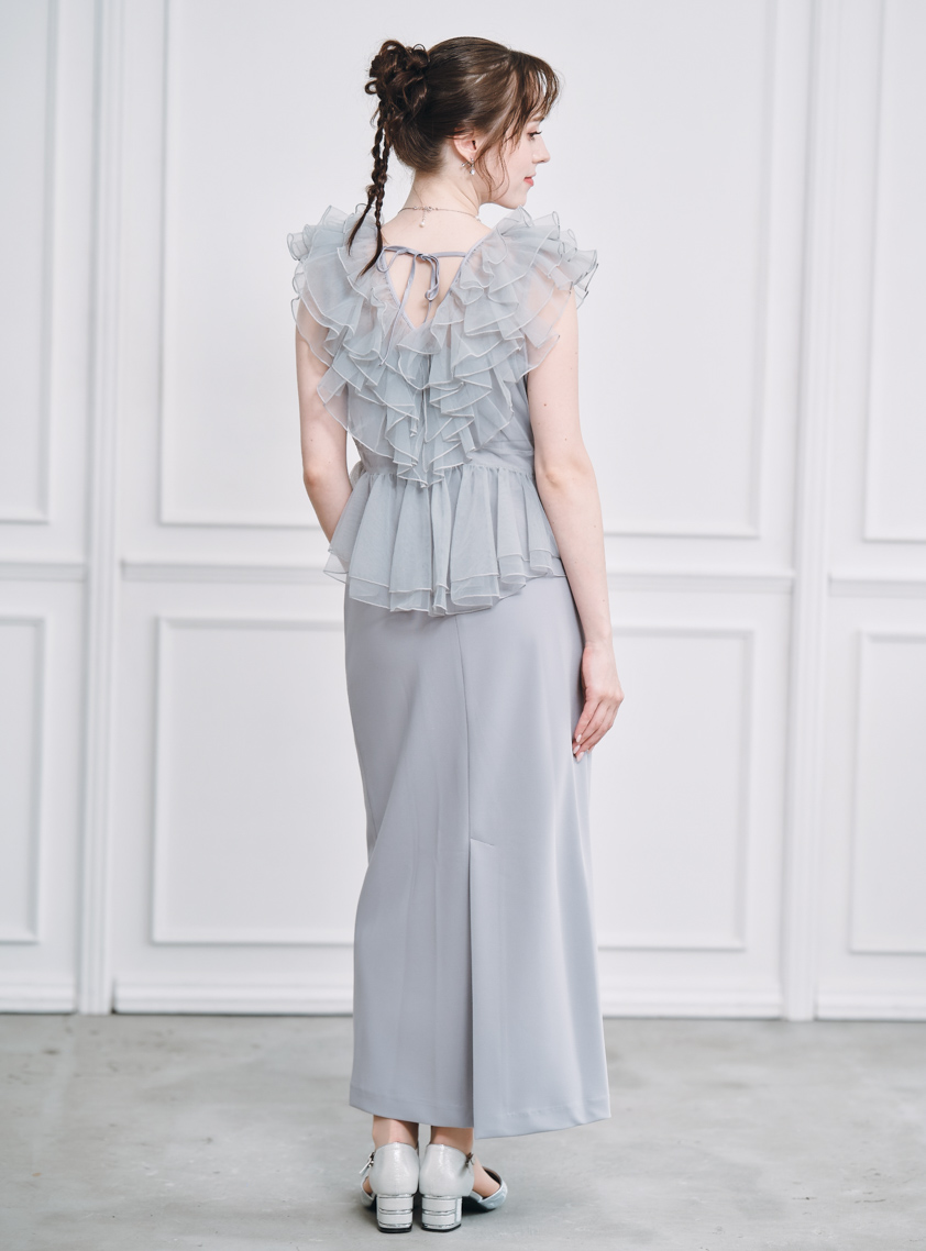 SNIDEL】Sustainableペプラムチュールワンピース｜結婚式パーティの