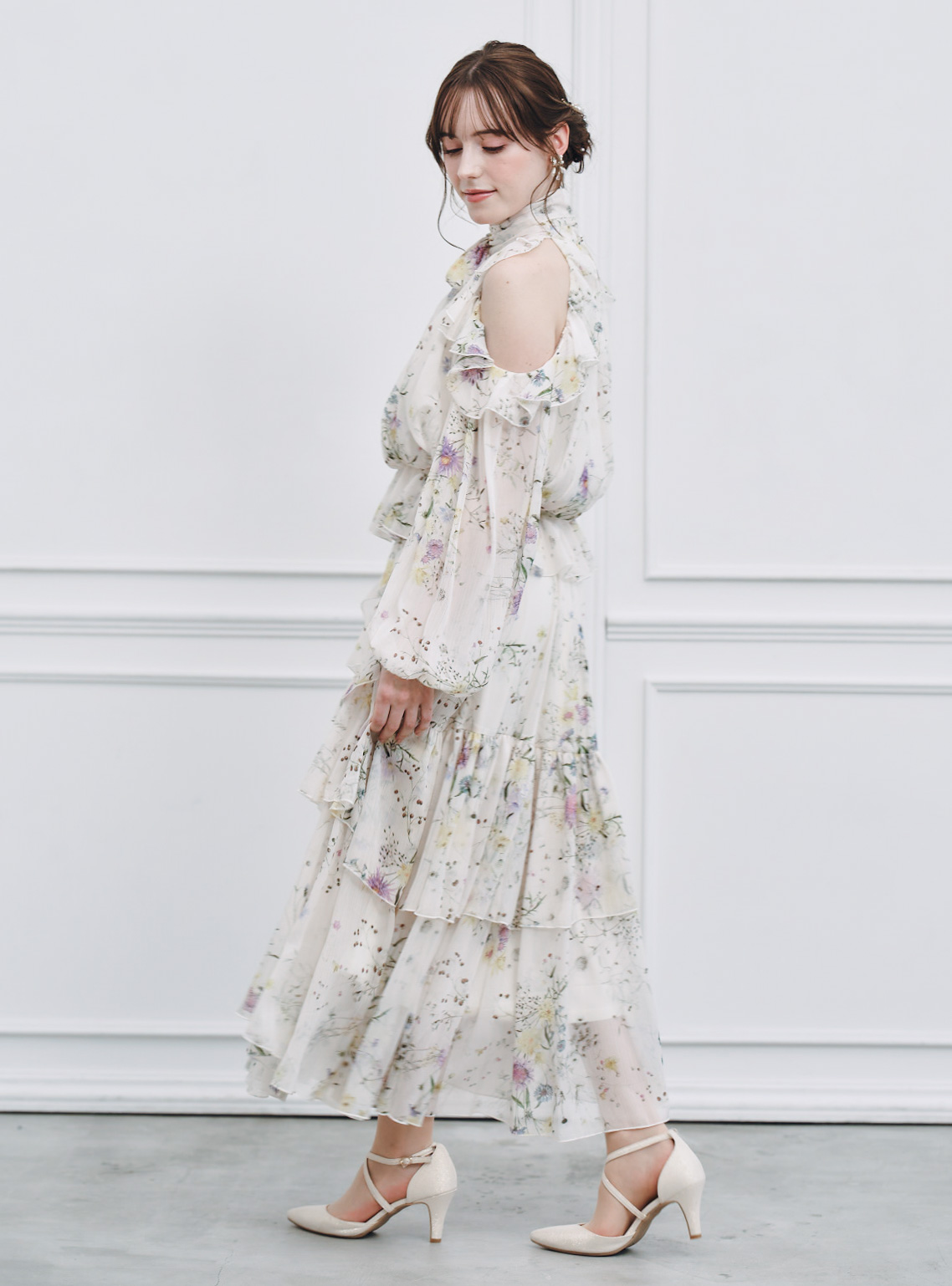 SNIDEL】ラッフルフリルシフォンセットアップ｜結婚式パーティの
