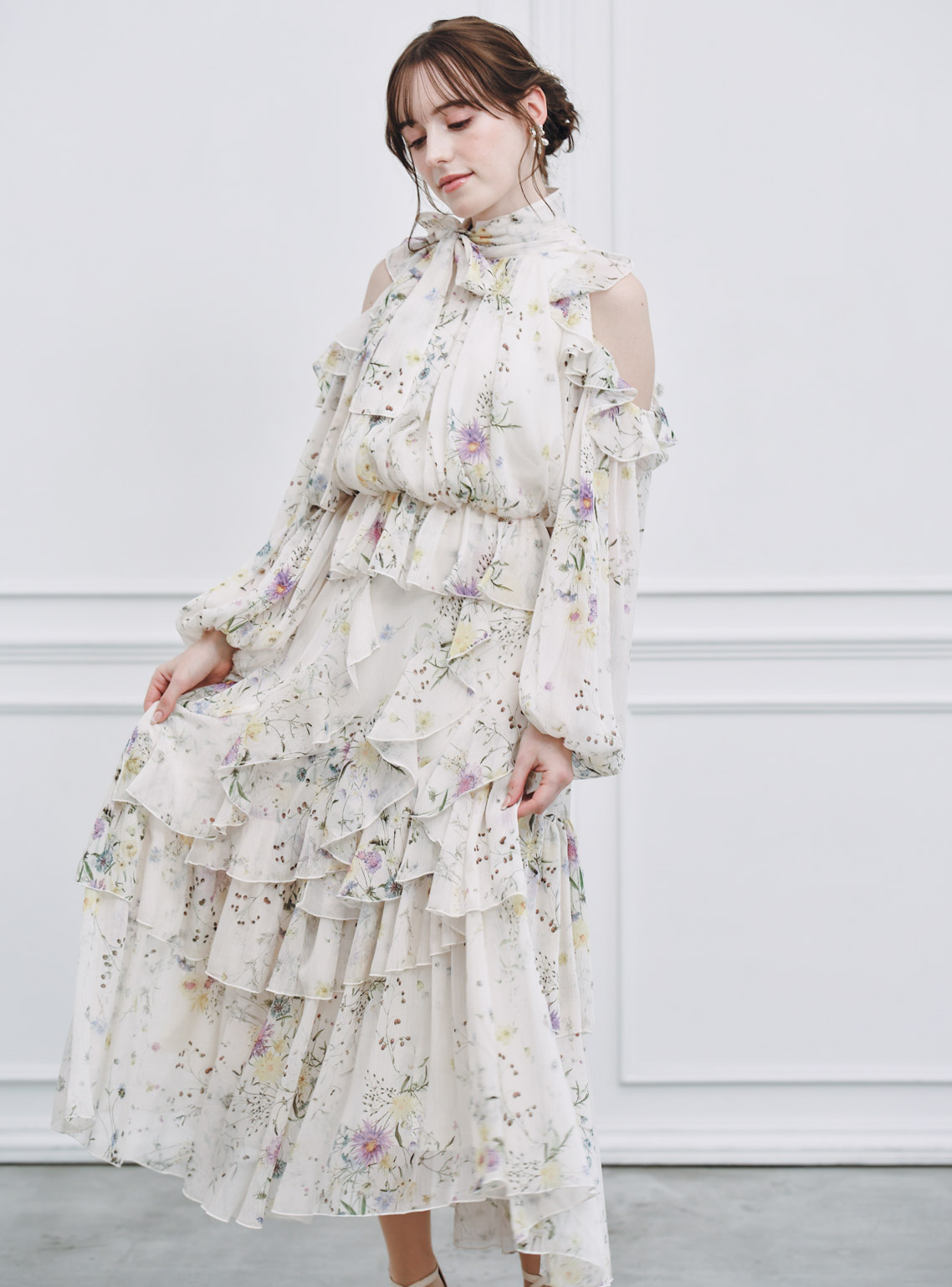 SNIDEL】ラッフルフリルシフォンセットアップ｜結婚式パーティの