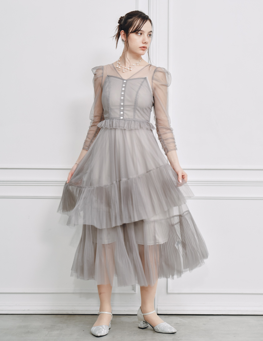 SNIDEL】Sustainableティアードチュールワンピース｜結婚式パーティの