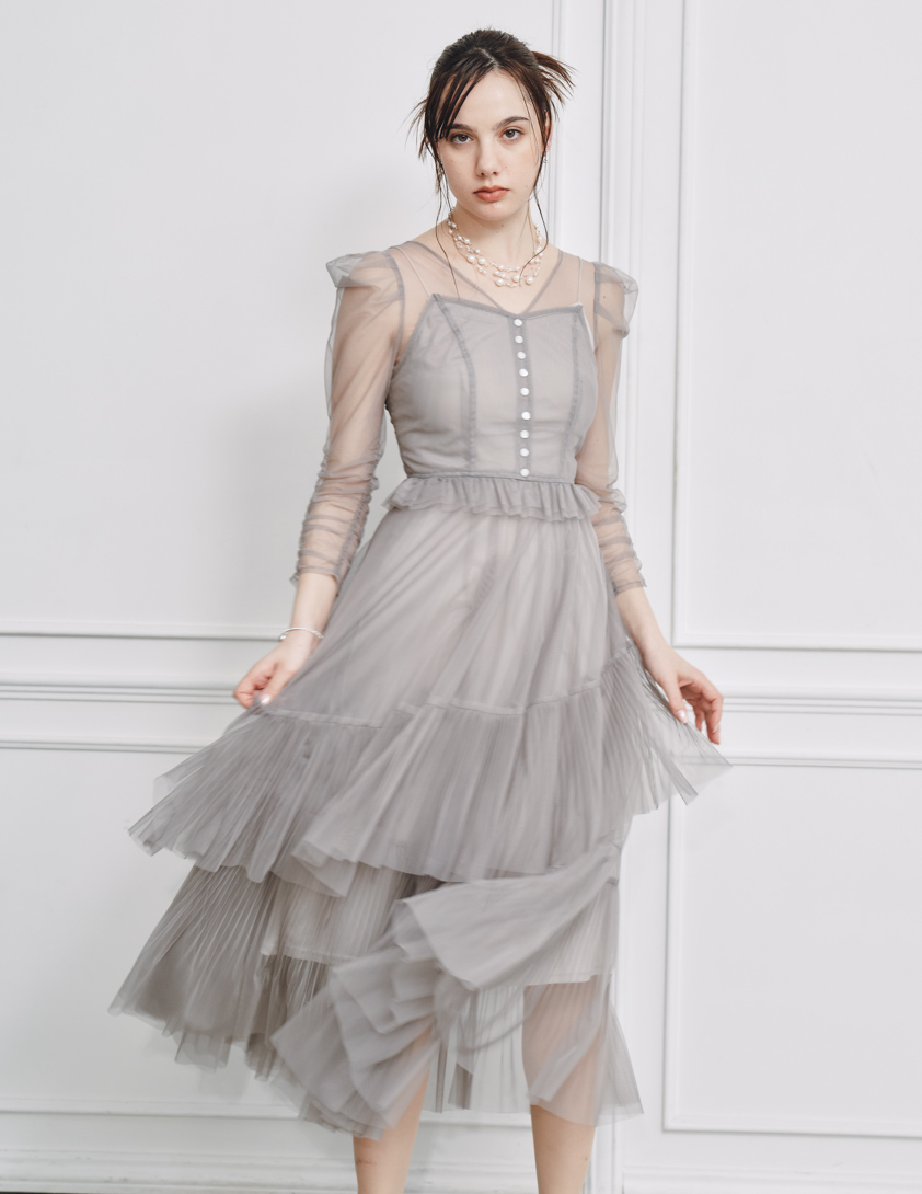 SNIDEL】Sustainableティアードチュールワンピース｜結婚式パーティの