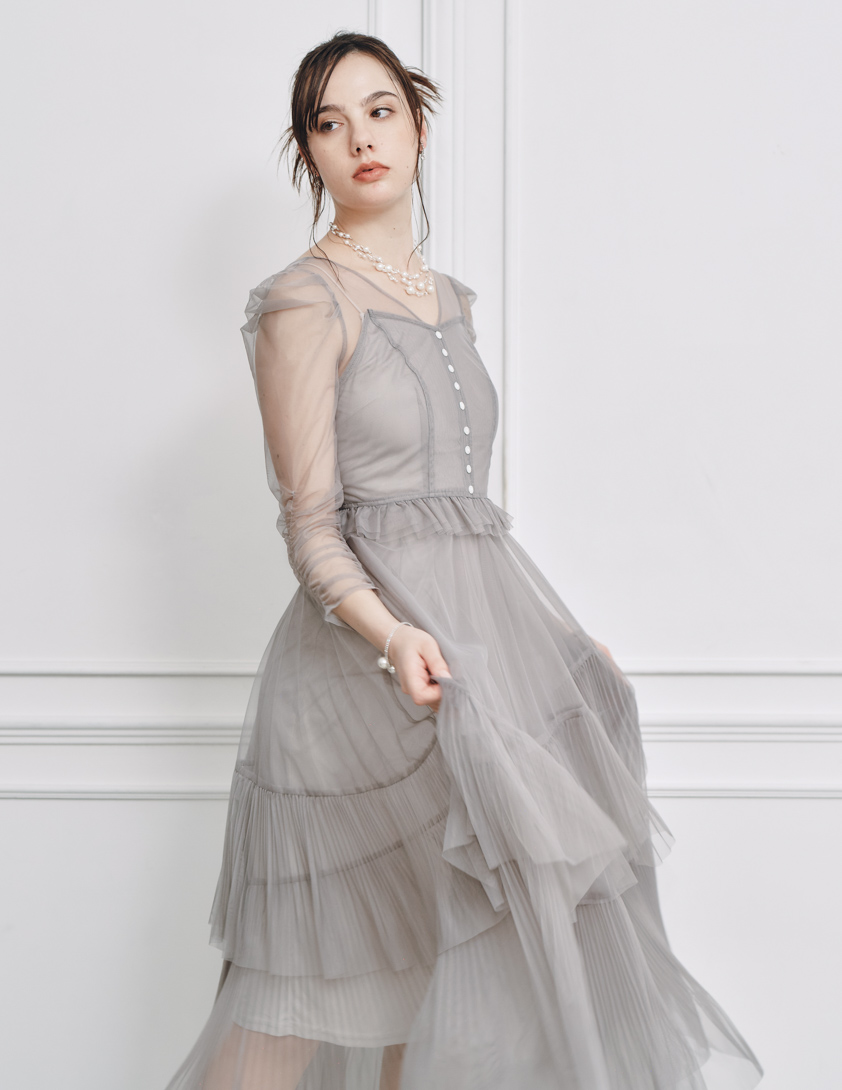 SNIDEL】Sustainableティアードチュールワンピース｜結婚式パーティの